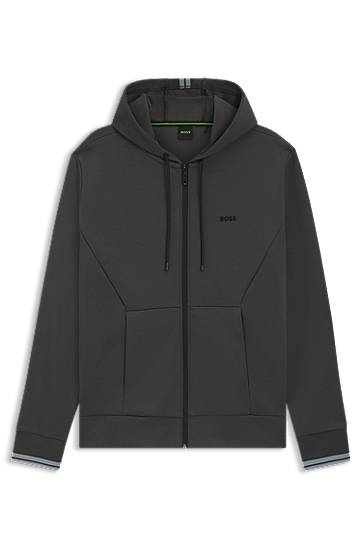 Sweatshirt BOSS BOSS Cotton-Blend Zip-Up Hoodie with Stripe Details Grå | 50542974, 0