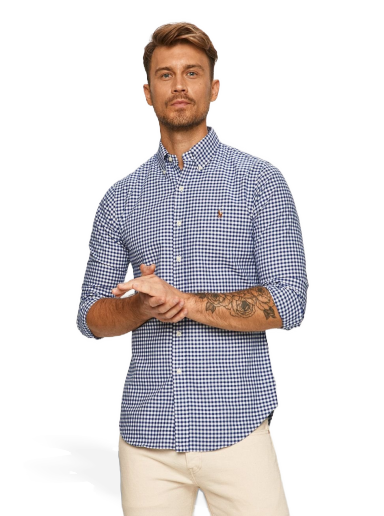 Skjorta Polo by Ralph Lauren Custom-Fit Oxford Checked Shirt Blå | 710549084010