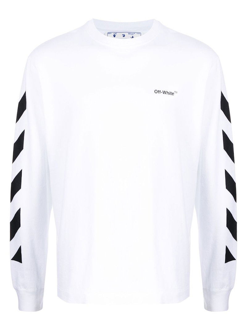 T-shirt Off-White Diagonal Helvetica Long Sleeve T-Shirt Vit | OMAB064C99JER0010110