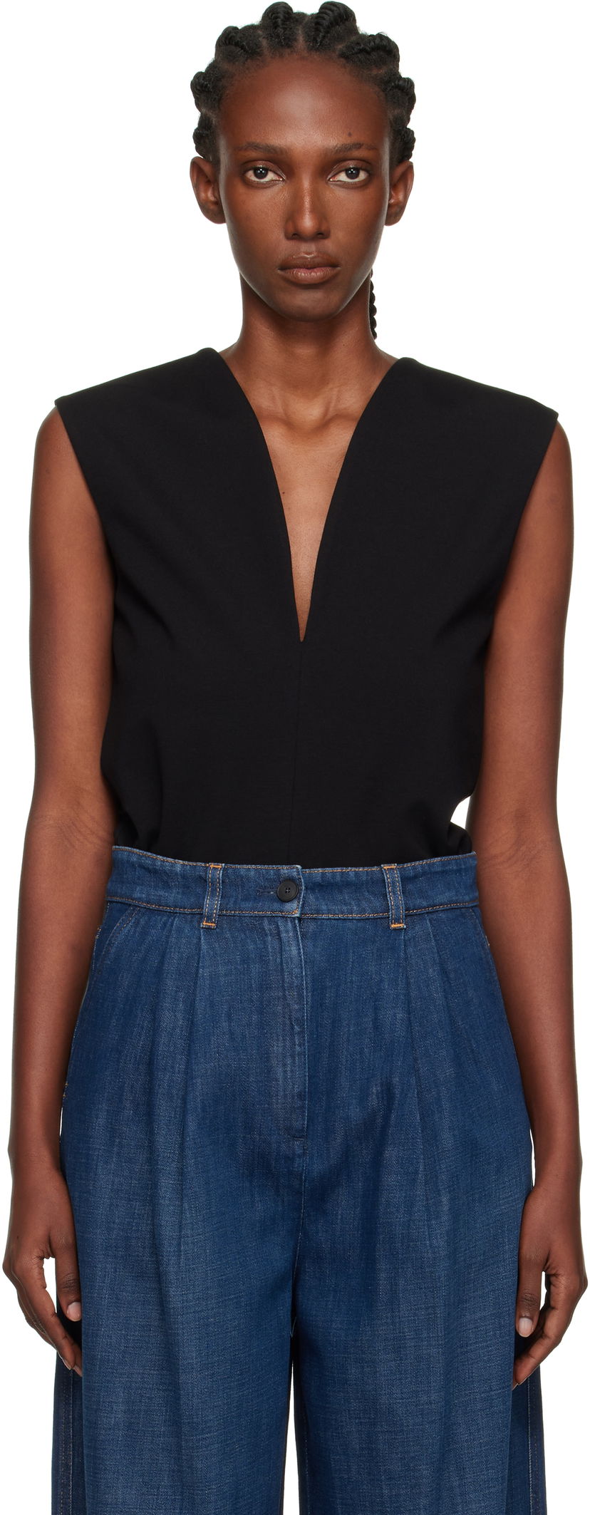 Linne LANVIN Lanvin Jersey Plunging Neckline Top Svart | RW-TO0006-6109-E25