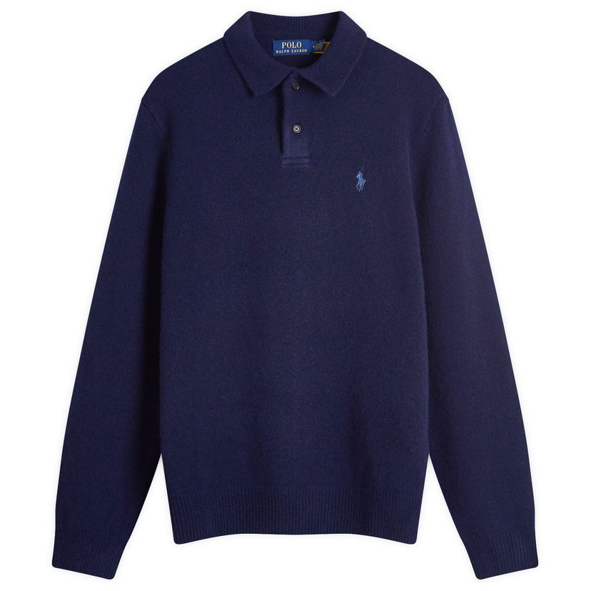 Polotröja Polo by Ralph Lauren Knitted Long Sleeve Polo Shirt Blå | 710946141001