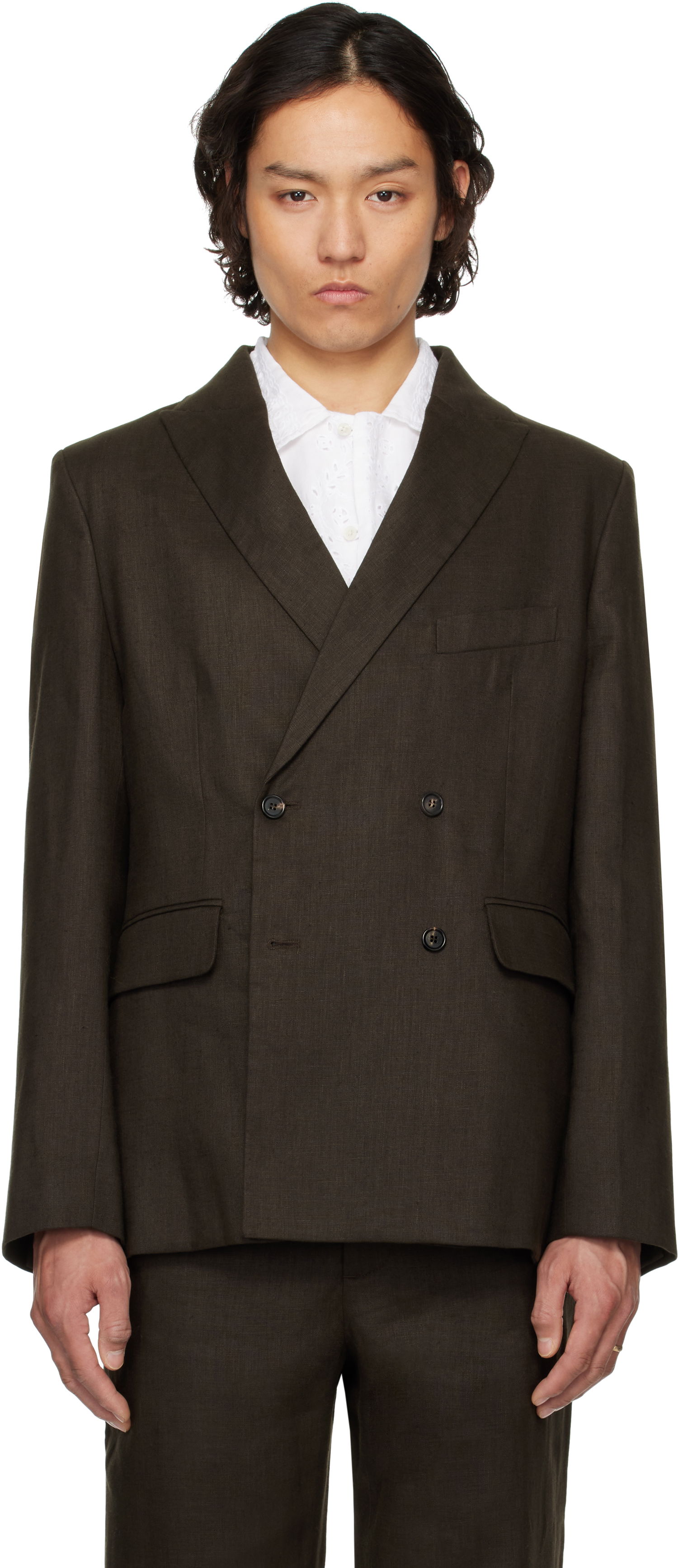 Rockar Bode Bode Linen Double-Breasted Blazer Brun | MRS25SJ011, 0