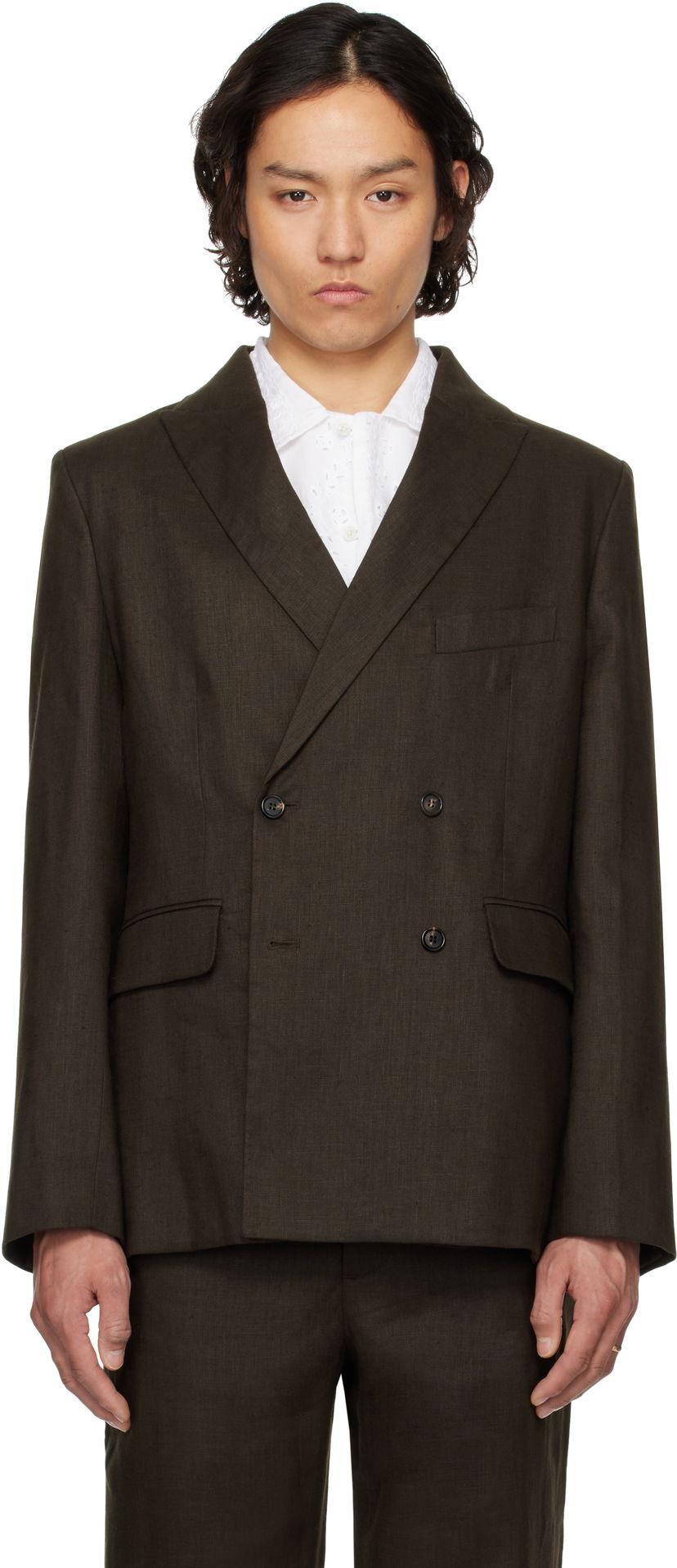 Rockar Bode Bode Linen Double-Breasted Blazer Brun | MRS25SJ011