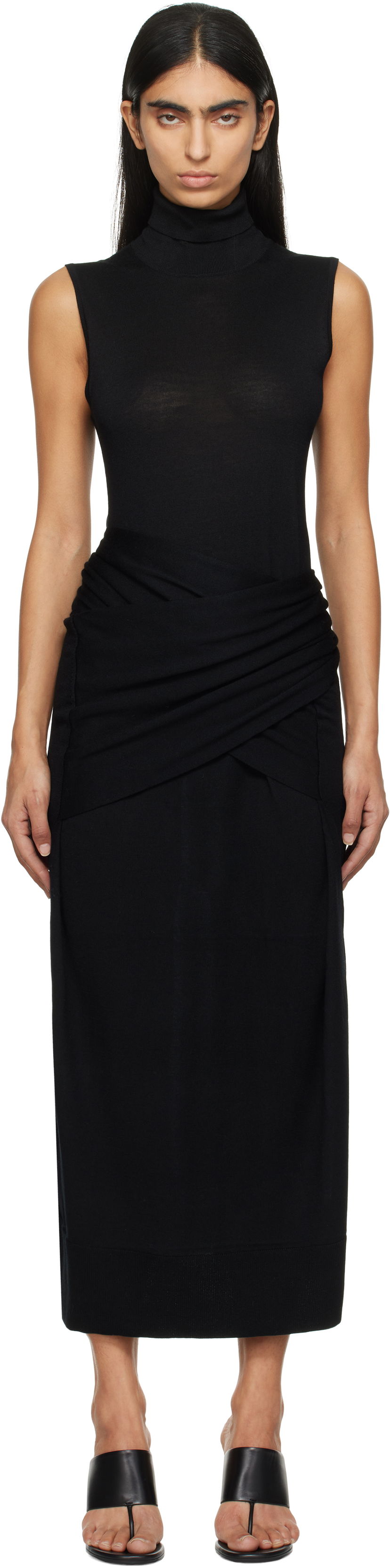 Klä TOTEME TOTEME Draped Knit Midi Dress Svart | 244-WRD0150-YA0087