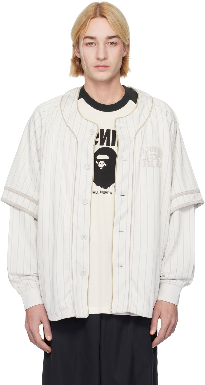 Skjorta BAPE Striped Long Sleeve Baseball Shirt Vit | 001SHK801303M