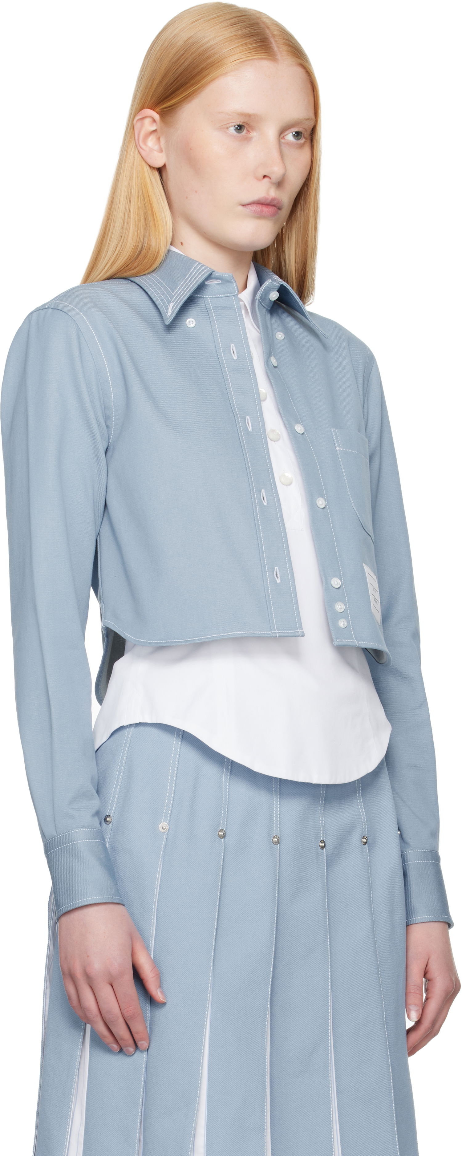 Skjorta Thom Browne Thom Browne Classic Cropped Long Sleeve Shirt Blå | FLL183A-F0991, 1