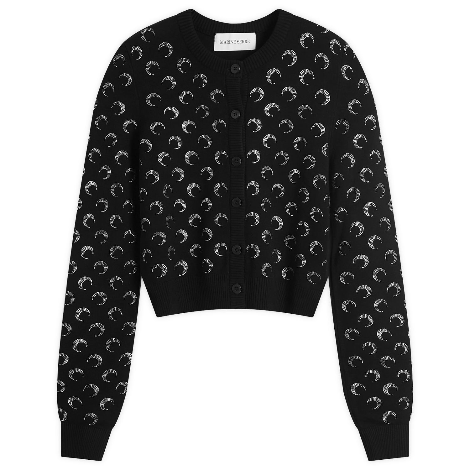 Sweater Marine Serre Rhinestoned Knit Fitted Cardigan Svart | WTK011A-BK99, 0