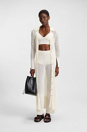 Byxor BOSS Stretch Knitted Trousers with Mixed Structures Vit | 50535496, 1