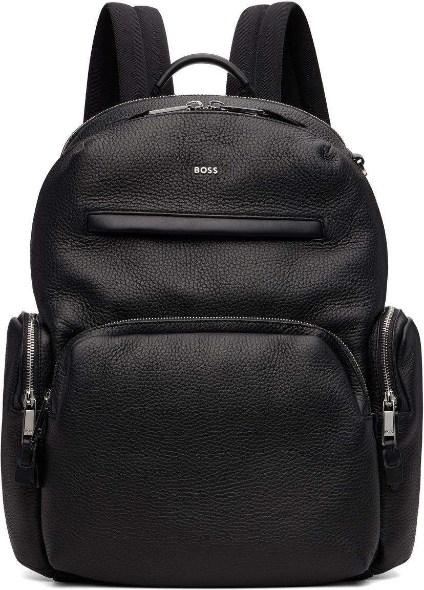 Ryggsäck BOSS BOSS Leather Backpack with Zipped Side Pockets Svart | 50552436