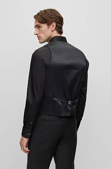 Väst BOSS BOSS Slim-Fit Virgin-Wool Blend Waistcoat Svart | 50482736, 1