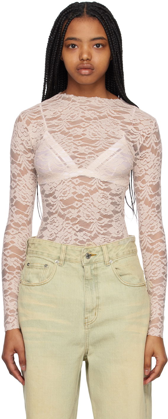 T-shirt We11done We11done Lace Long Sleeve Top Rosa | WD-BL1-23-129-W-BG