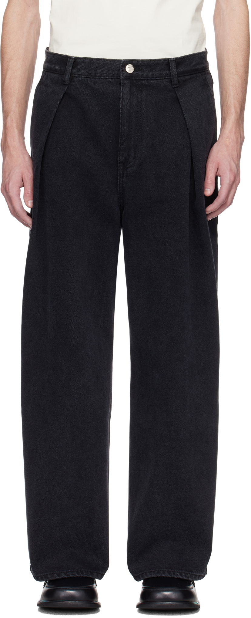 Jeans ADER ERROR ADER error Sig TRS Tag 02 Pleated Jeans Svart | BO42FYJE0102BK