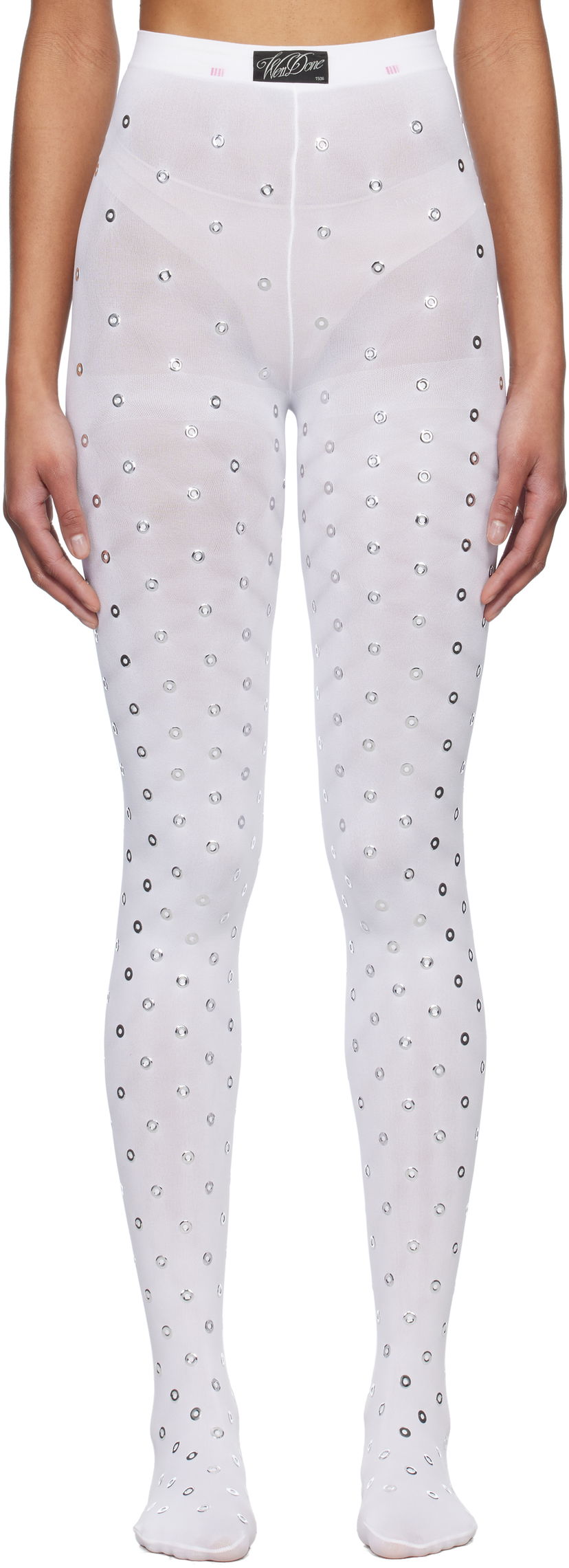 Strumpor We11done We11done Eyelet Tights Vit | WD-LE0-25-284-W-WH