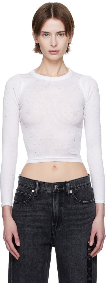 Crop top Alexander Wang Alexander Wang Crystal Long Sleeve T-Shirt Vit | WL003AT, 0