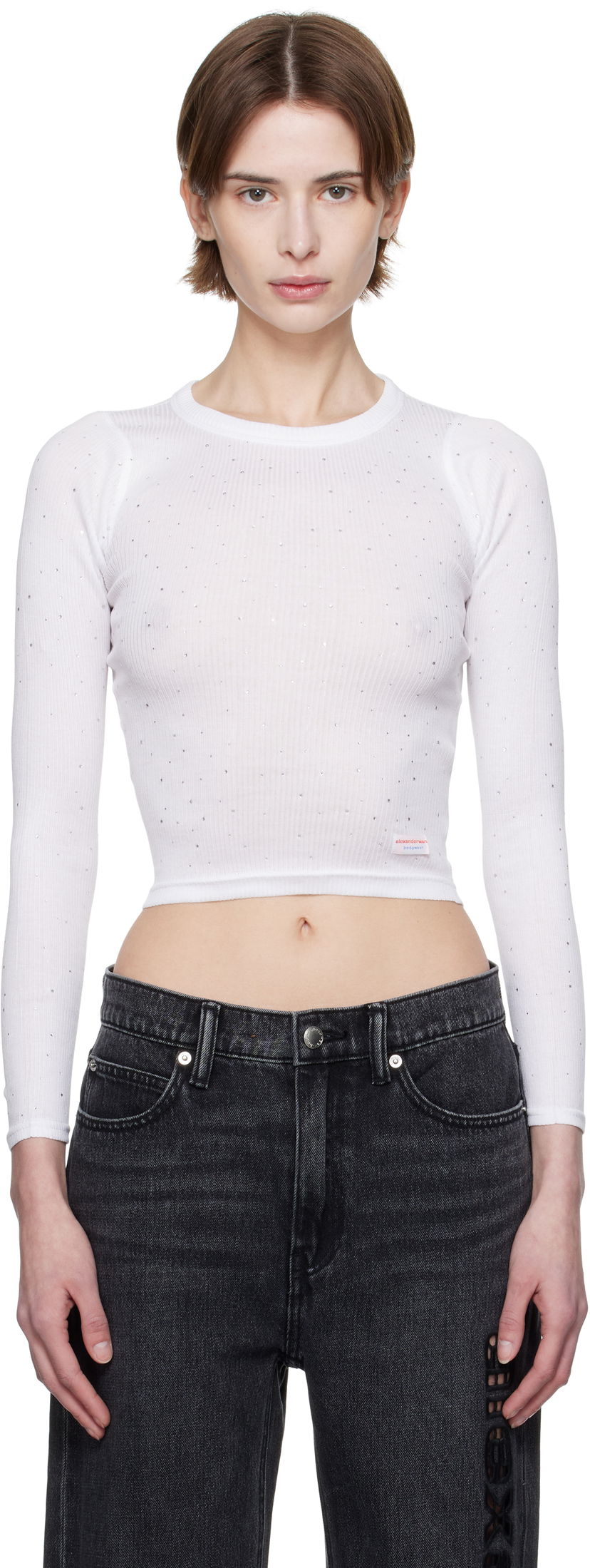 Crop top Alexander Wang Alexander Wang Crystal Long Sleeve T-Shirt Vit | WL003AT
