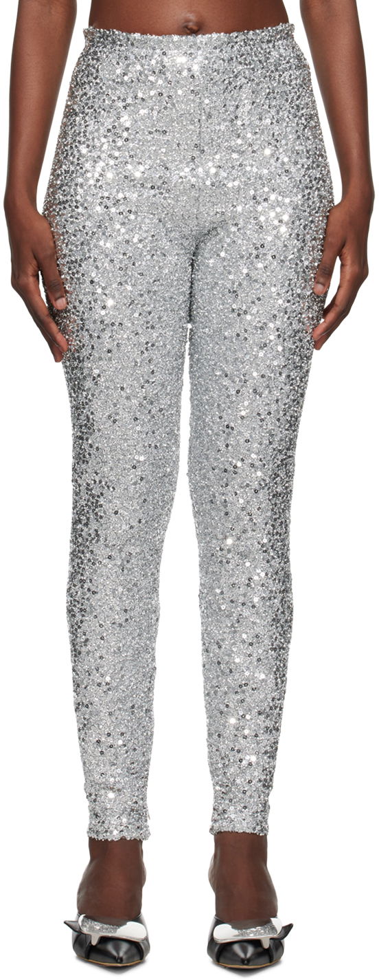 Damasker We11done We11done Sequined Leggings Metallisk | WD-LE3-23-246-W-SV