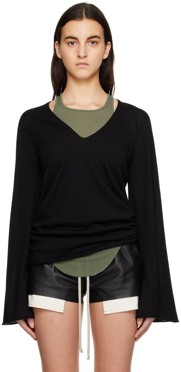 Sweater Rick Owens V-Neck Long Sleeve Sweater Svart | RP01C5616 M