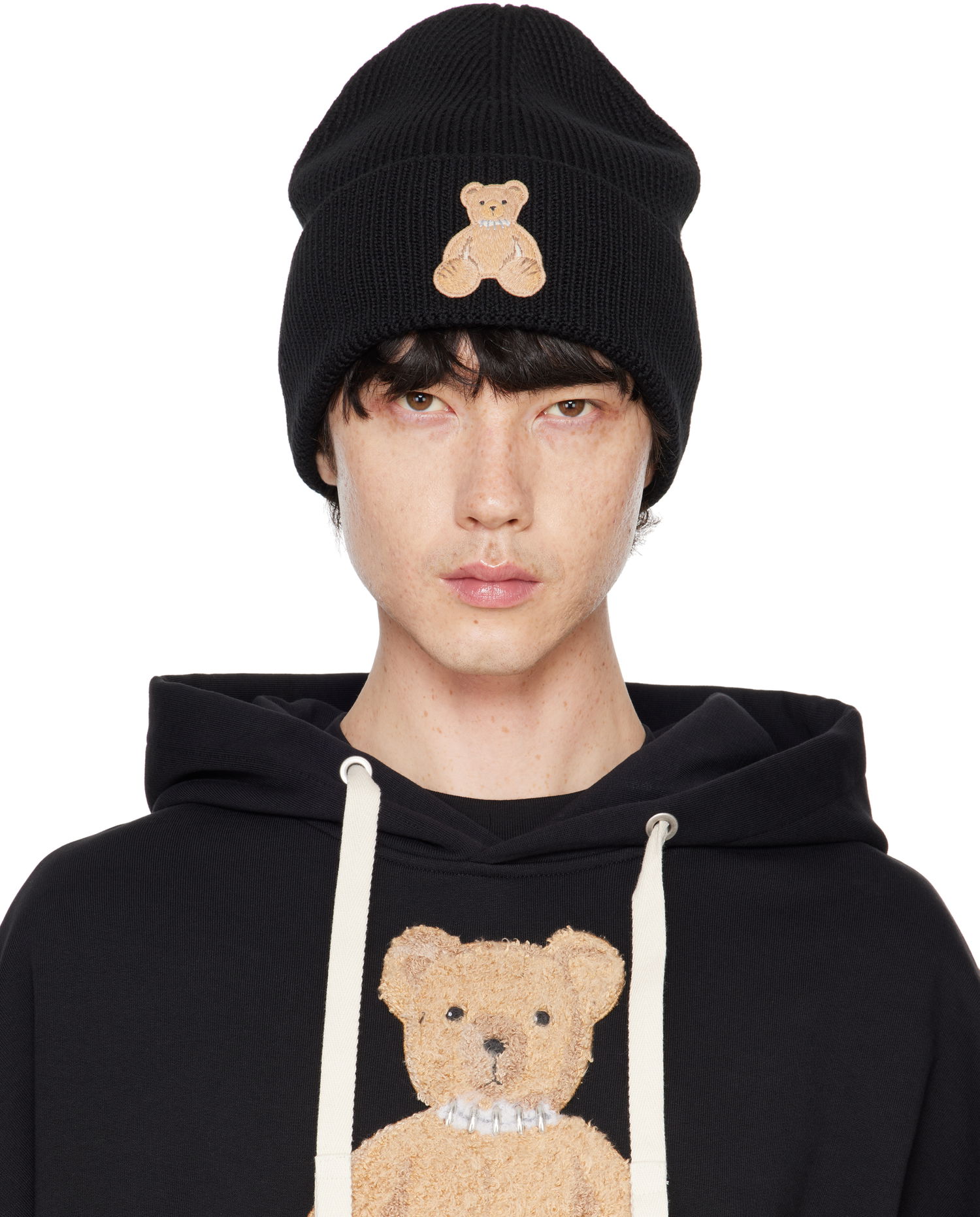 Mössa Palm Angels Embroidered Bear Beanie Svart | PMLC030F24KNI0061060, 0