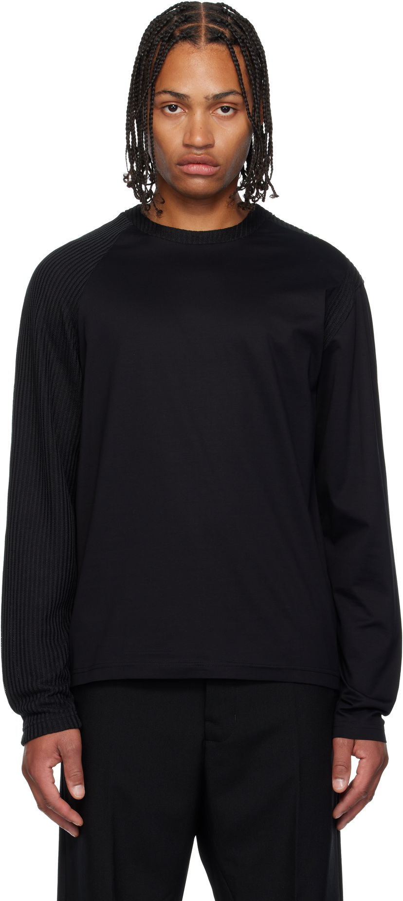 T-shirt HELIOT EMIL Obscura Long Sleeve T-Shirt with Ribbed Details Svart | AW25_M_09_152_BLK01