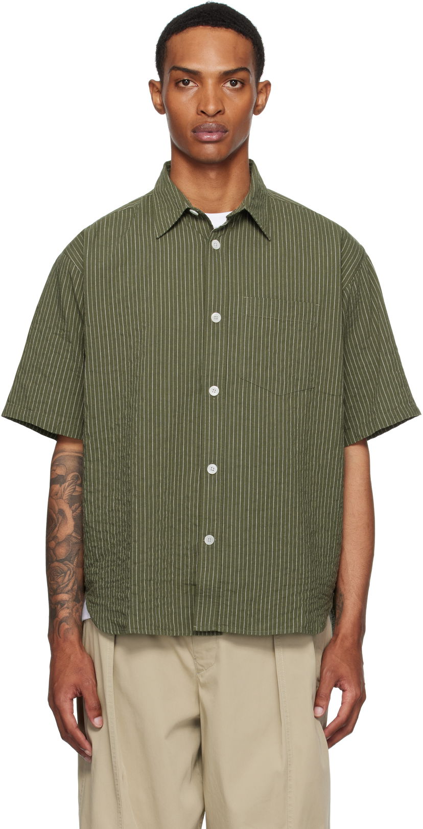 Skjorta NORSE PROJECTS Norse Projects Mo Oversized Stripe Short Sleeve Shirt Grön | N40-0829
