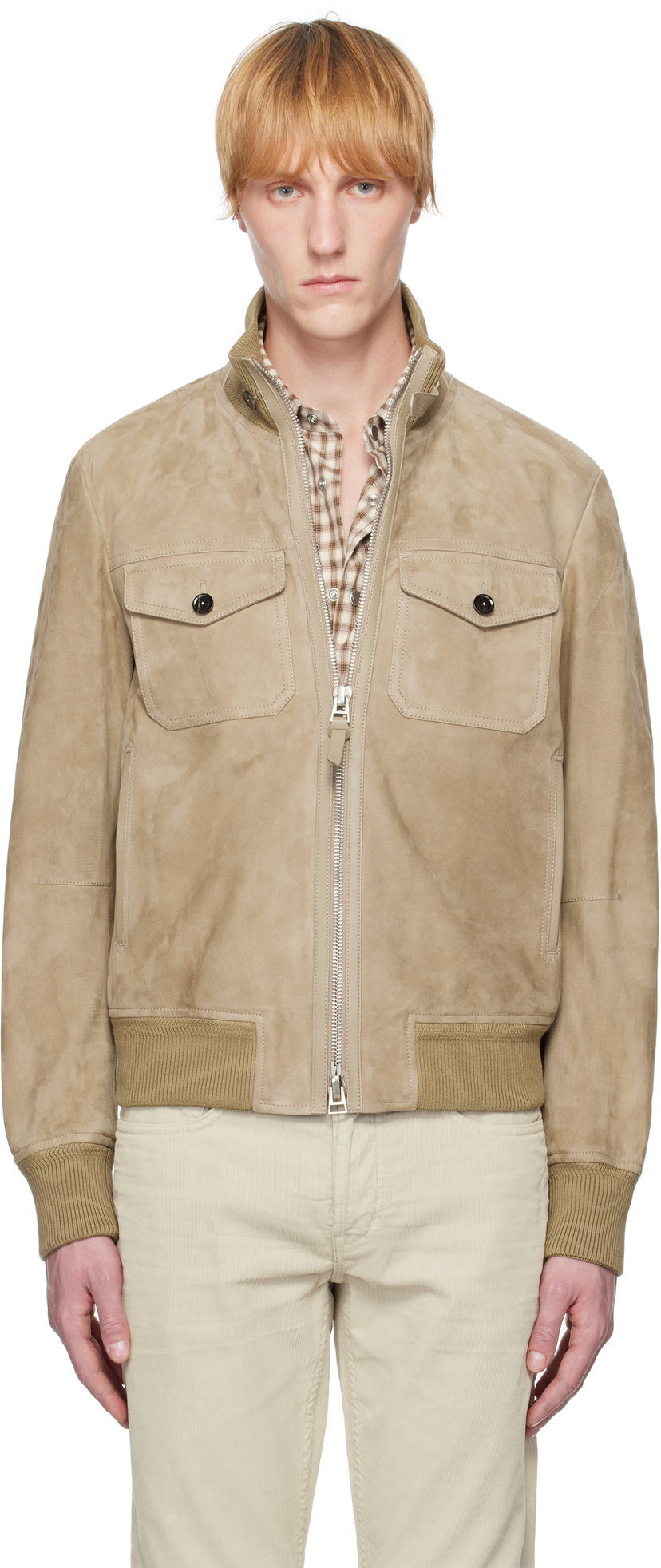 Bomberjacka Tom Ford TOM FORD Chest Pocket Suede Bomber Jacket Beige | LBS060-LMS020S25