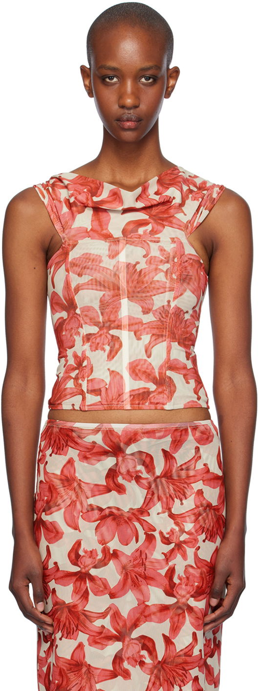 Linne Miaou Miaou Magda Floral Corset Top Röd | 7090PM1OAL