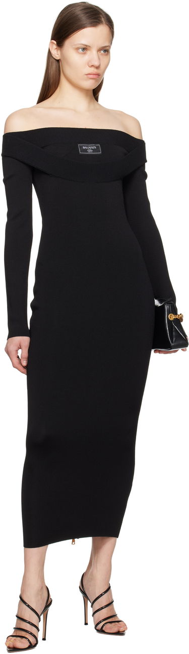 Klä Balmain Balmain Plain Knit Off-The-Shoulder Maxi Dress Svart | EF1RL109KH82, 3