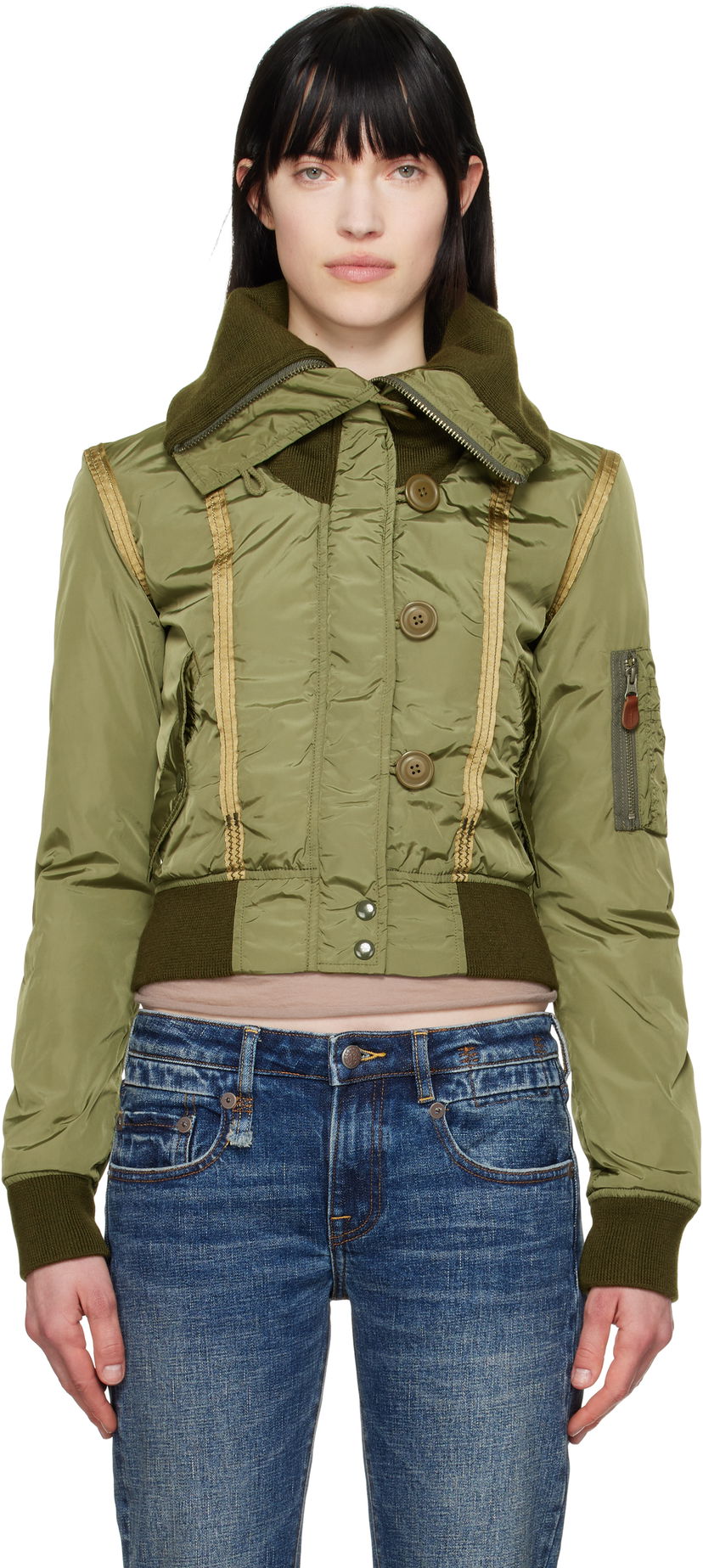 Bomberjacka R13 R13 High Neck N2B Shrunken Bomber Jacket Grön | R13WR348-R448B