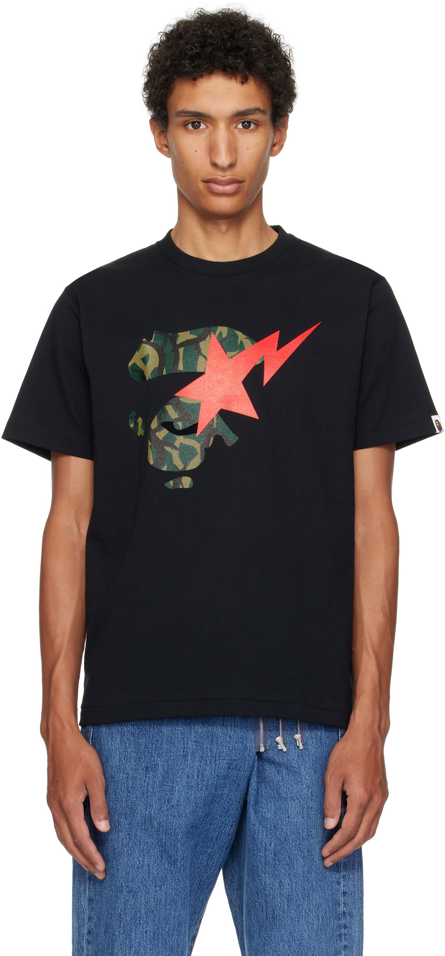 T-shirt BAPE Trial Camo Ape Face STA T-Shirt Svart | 001TEL301035M, 0