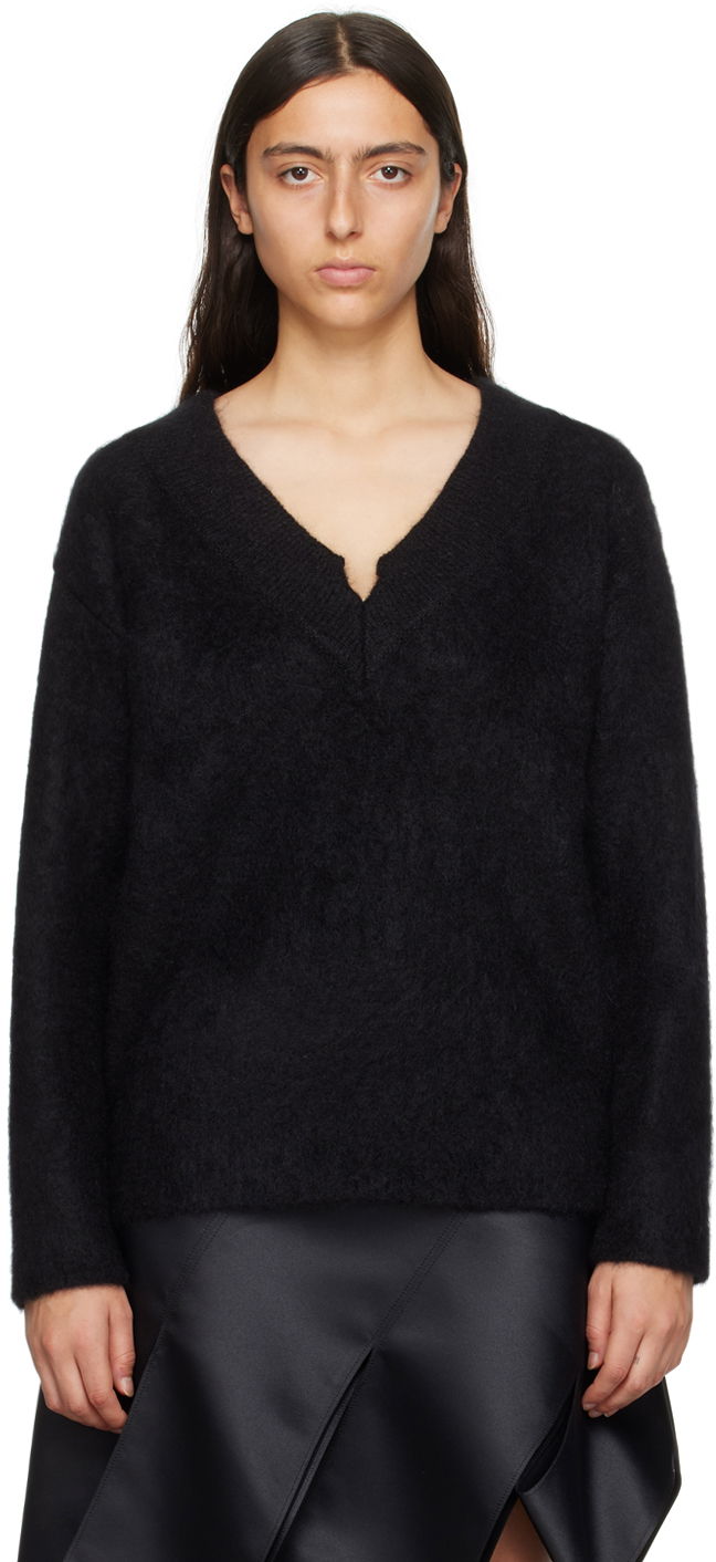 Sweater We11done We11done V-Neck Knit Sweater Svart | WD-KT3-23-658-W-BK