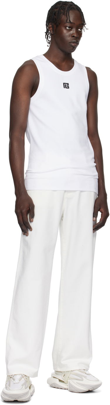 Linne Balmain Embroidered Logo Tank Top Vit | EH1EB003BC87, 3