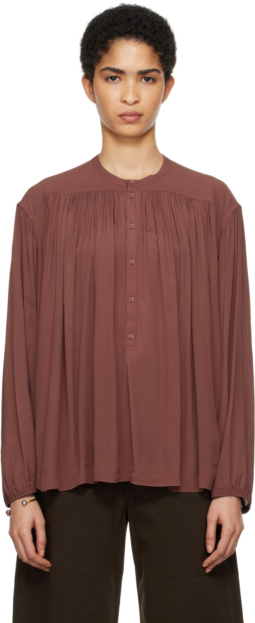 Skjorta LEMAIRE Lemaire Gathered Long Sleeve Blouse Brun | TO1238 LF832