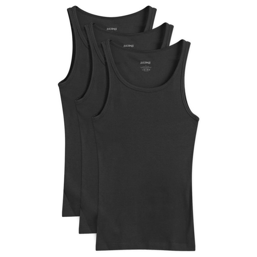 Linne SKIMS Ribbed Cotton Tank Top - 3-Pack Svart | TP-TNK-5788M-ON