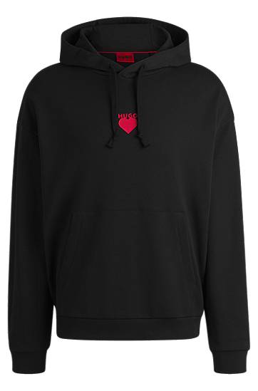 Sweatshirt BOSS Terry Hoodie with Slogan and Heart Graphics Svart | 50530577