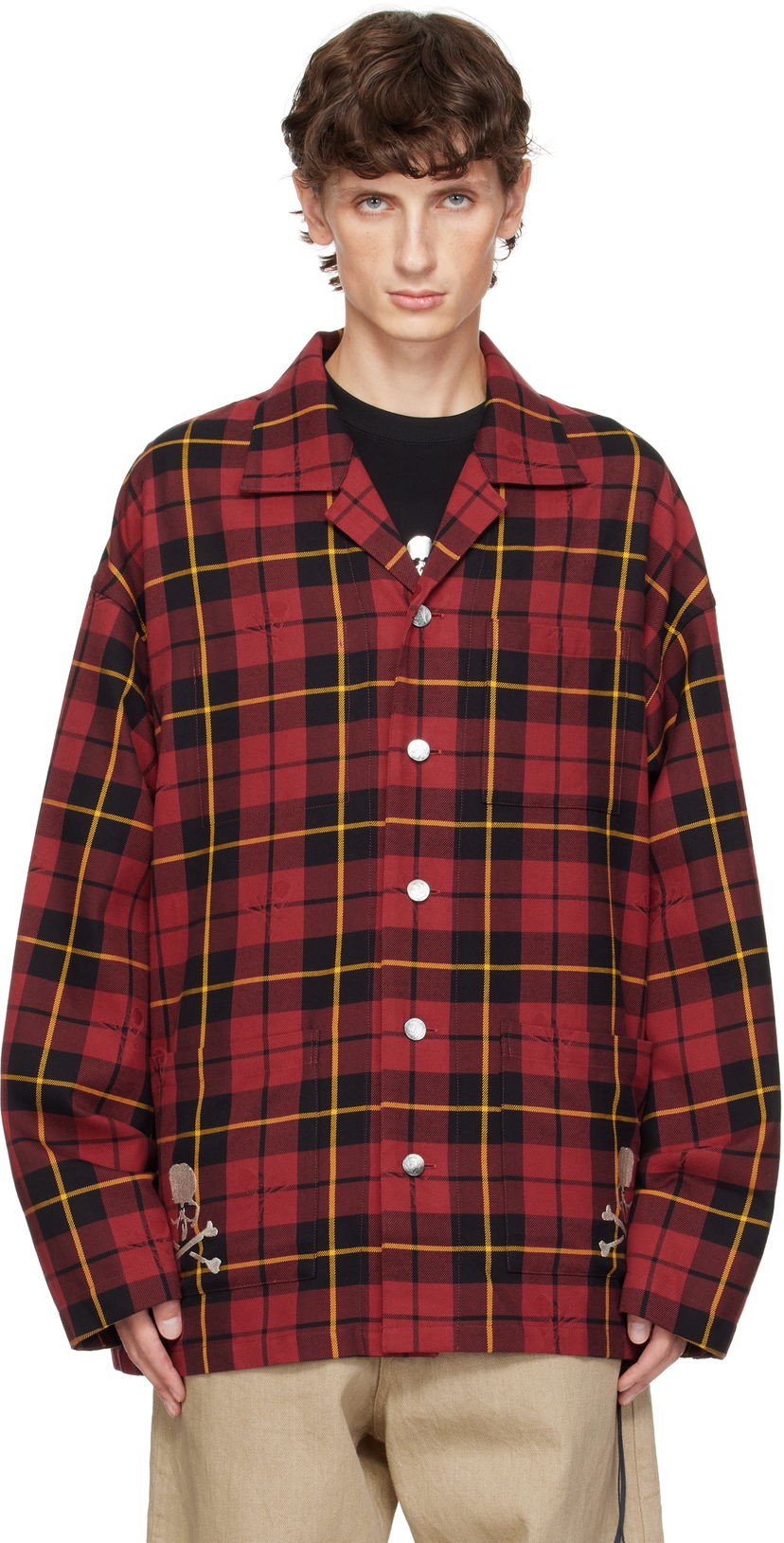 Skjorta Mastermind WORLD Plaid Shirt Jacket Röd | MW24S13-SH005-021