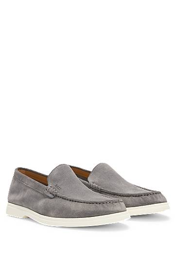 Sneakers och skor BOSS Suede Loafers with Contrast Outsole Grå | 50543083, 1