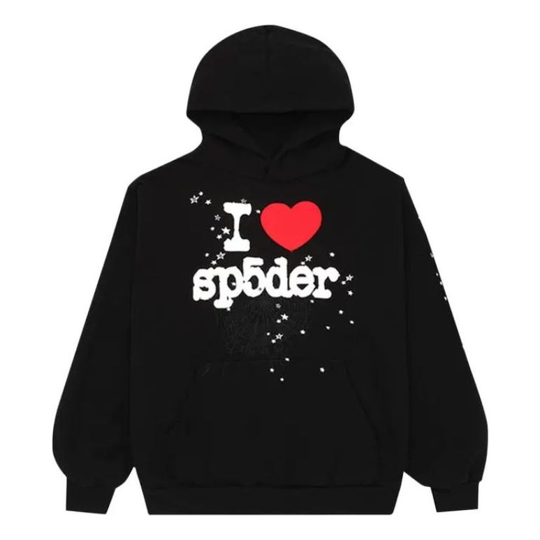 Sweatshirt Sp5der SP5DER I Heart SP5 Souvenir Hoodie Svart | SP5D0124