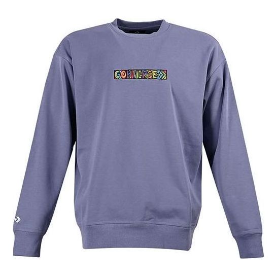 Sweatshirt Converse Embroidered Workmark Fleece Crew Purpur | 10023777-A02