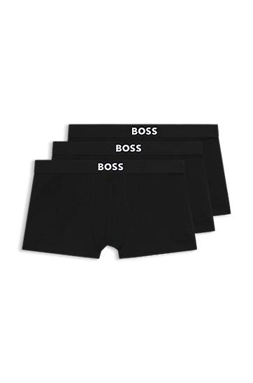 Boxare BOSS Stretch-Cotton Trunks with Logo Waistbands, Three-Pack Svart | 50544263, 0