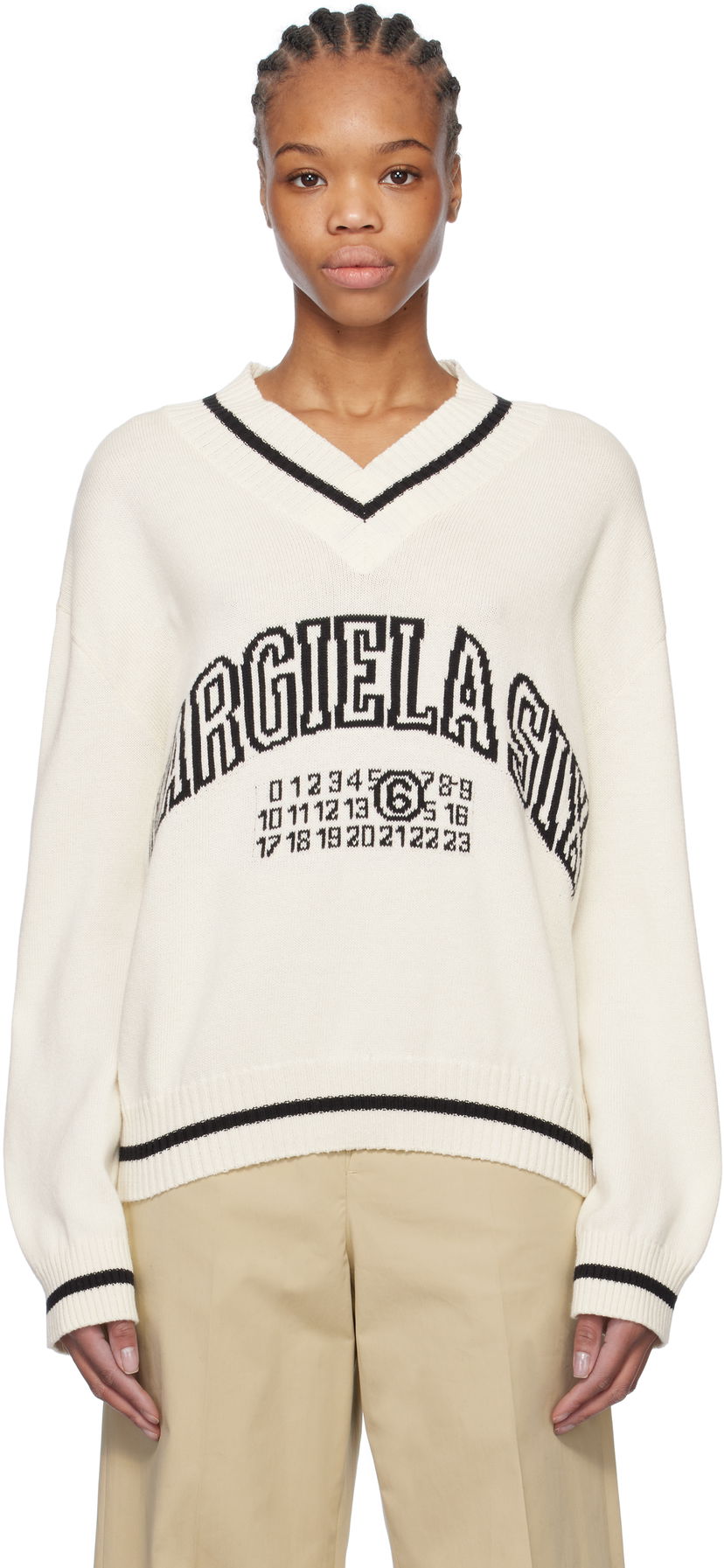 Sweater Maison Margiela MM6 Maison Margiela Varsity Jacquard Sweater Vit | S52HN0009 M13085