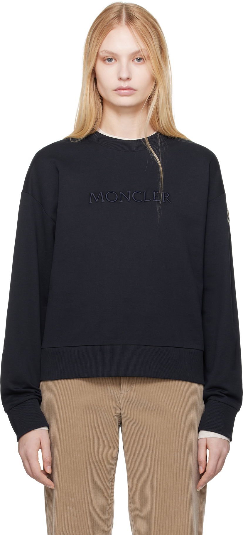 Sweater Moncler Moncler Embroidered Logo Sweatshirt Svart | K10938G0001689A1K