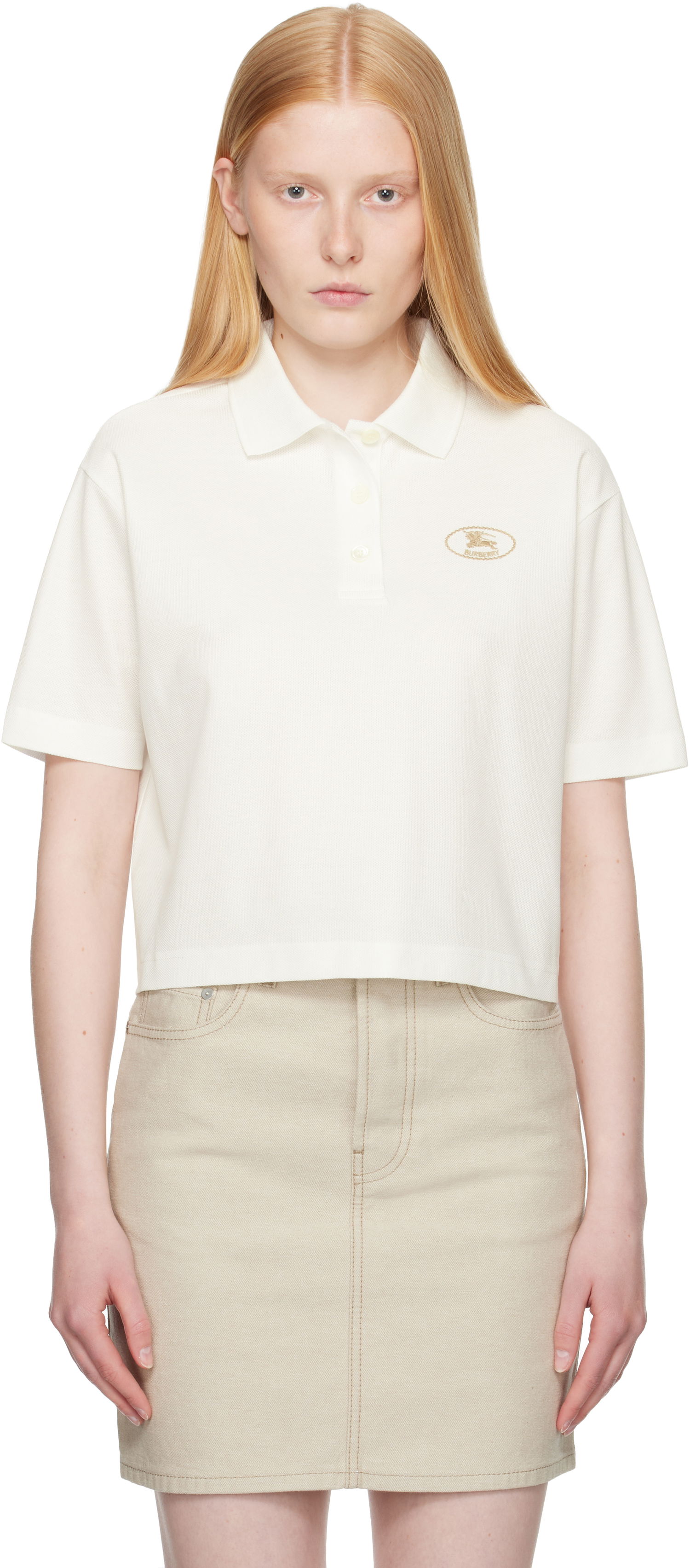 Polotröja Burberry Burberry Cropped Cotton Polo Vit | 8110085, 0