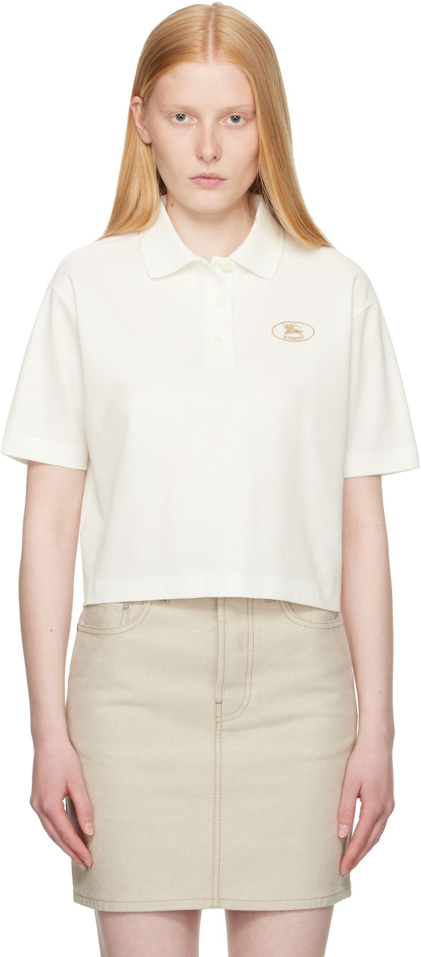 Polotröja Burberry Burberry Cropped Cotton Polo Vit | 8110085