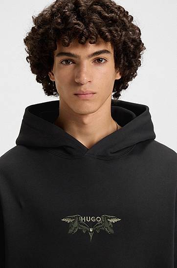 Sweatshirt BOSS Cotton-terry hoodie with embroidered artwork Svart | 50542558, 1