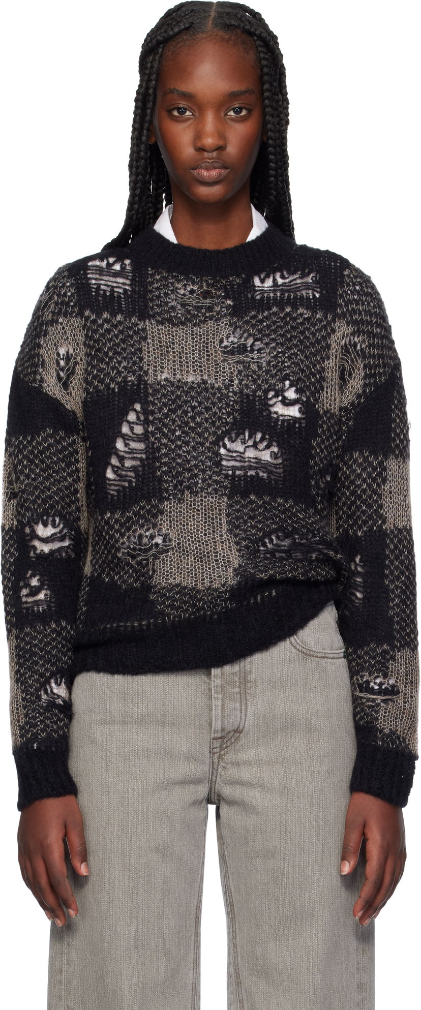 Sweater OUR LEGACY Sonar Distressed Roundneck Sweater Svart | W4243SBD