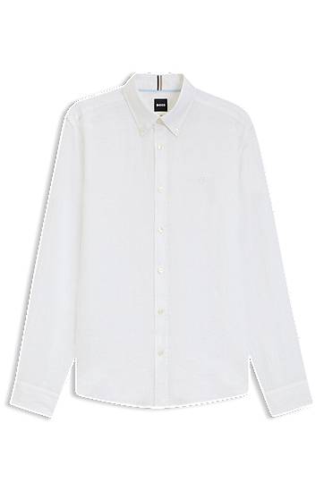 Skjorta BOSS Slim-Fit Linen Shirt Vit | 50545218