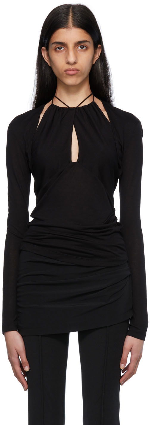 Linne Helmut Lang Halter Longsleeve Top Svart | Ls Halter Top