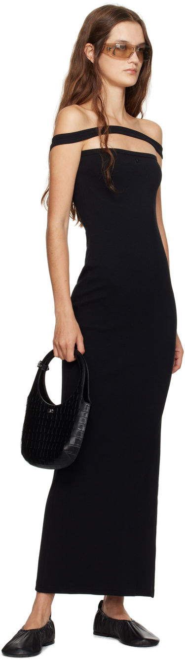 Axelväska Courrèges Croc-Stamped Leather Shoulder Bag Svart | 224GSA102CR0060, 3