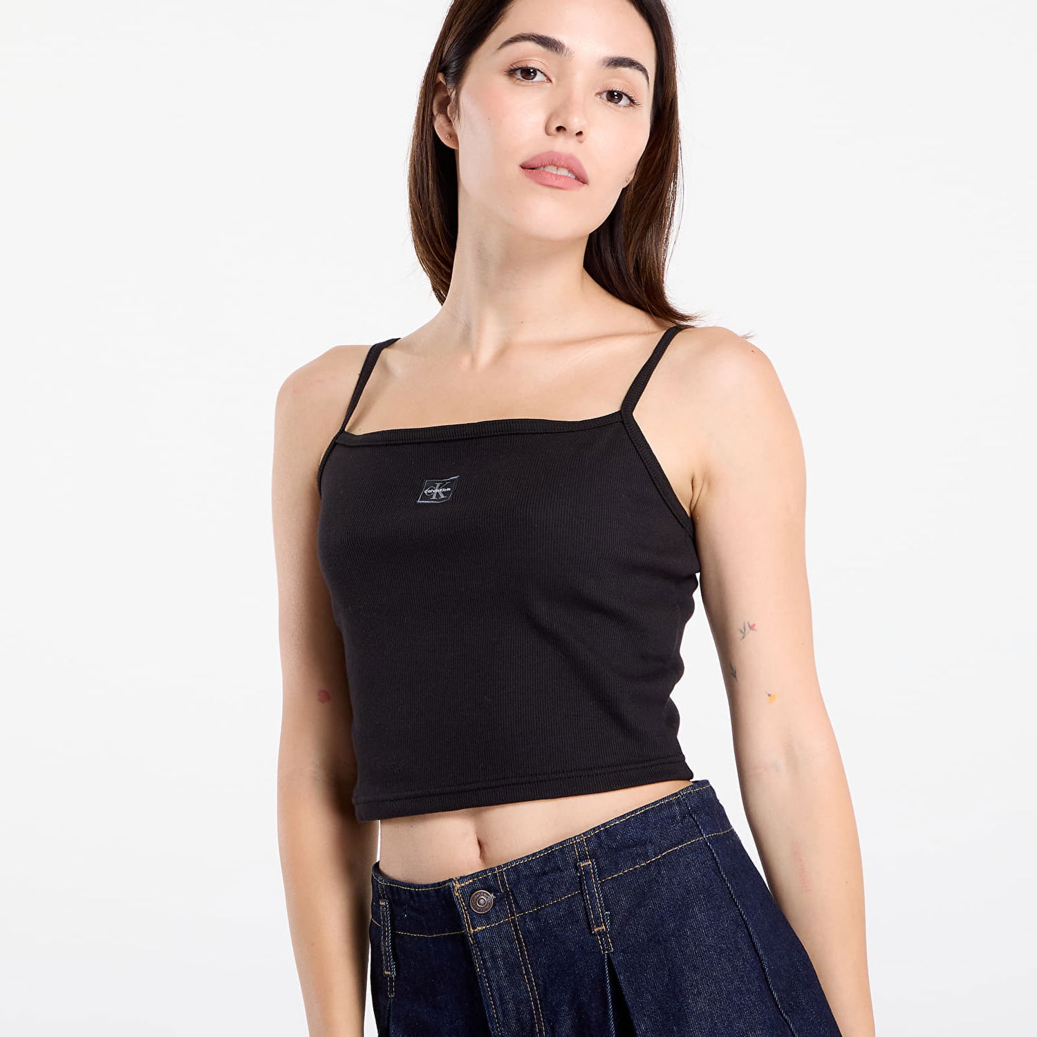 Linne CALVIN KLEIN Woven Label Rib Crop Black Svart | LV047C908G UB1, 1