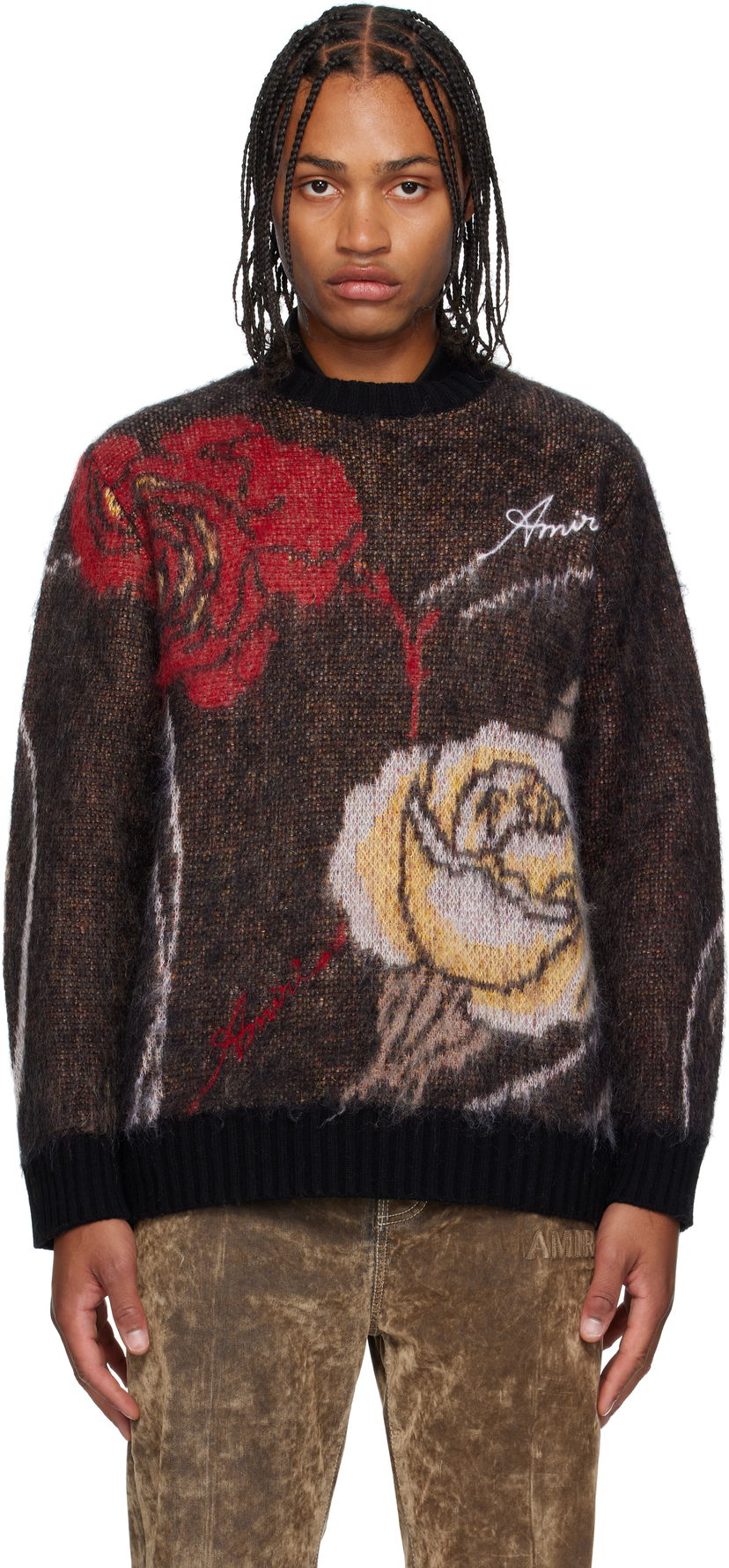 Sweater AMIRI AMIRI Floral Crewneck Sweater Svart | AMKNCW1098